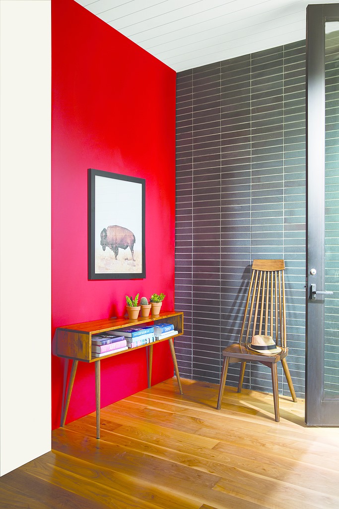 Red wall small table and chair